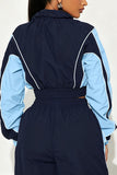 Colorblock Zip-Up Crop Top and Pants Set