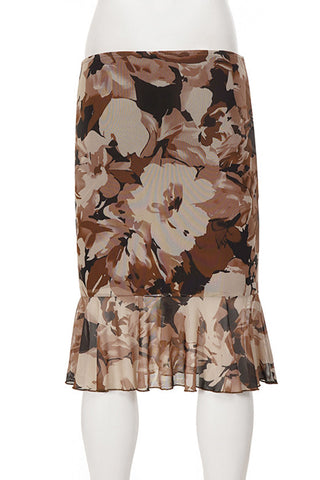 Print Ruffle  Midi Skirt
