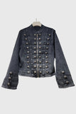 Military Button Zip Front Denim Jacket