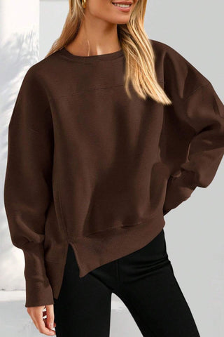 Crew Neck Side Slit Sweatshirt