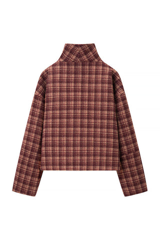 Plaid Mock Neck Button-Front Jacket