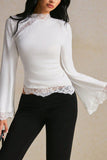 Lace Mock Neck Bell Sleeve Top
