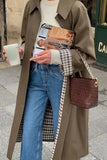 Plaid Lining Notched Collar Trench Coat