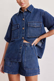 Pocket Button-Front Denim Short Set
