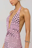 Polka Dot Halter V-Neck Maxi Dress