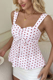 Polka Dot Sweetheart Neck Ruched Tank