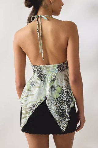 Floral Halter Tie-Front Tank