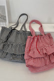 Gingham Ruffle Drawstring Tote Bag