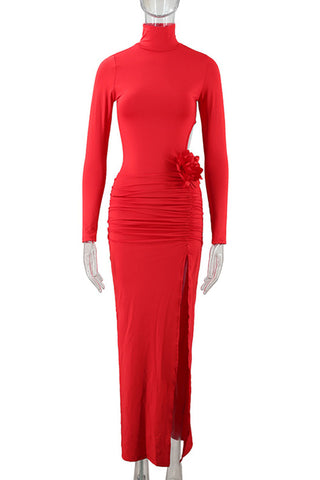 Mock Neck Cutout Slit Bodycon Casual Dress