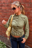 Mock Neck Button-Front Peplum Blouse
