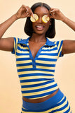 Striped Polo Collar Short Set