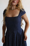 Polka Dot Square Neck Cap Sleeve Midi Dress