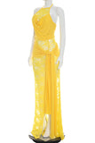 Lace Halter Cutout Maxi Dress