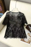 Sheer Floral Lace Crew Neck Top