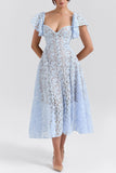 Flutter-Sleeve Lace Midi Dress