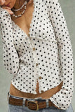 Polka Dot V-Neck Button-Front Blouse