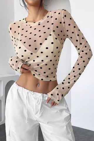 Long Sleeve Sheer Polka Dot Top