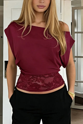 Asymmetric Lace Trim Tank Top