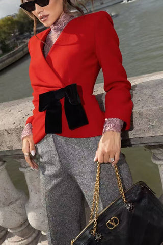 Elegant Wrap Blazer with Bow Accent