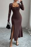 Lace Sleeve Slit Dress