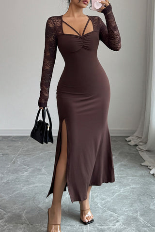Lace Sleeve Slit Dress