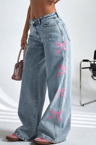 Bow-Detail Wide Leg Jeans