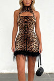 Halter Neck Leopard Print Mini Dress