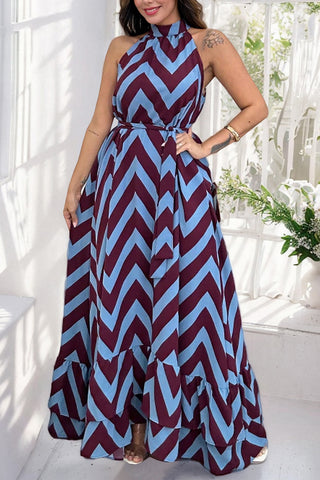 Chevron Pattern Halter Maxi Dress
