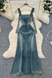 Distressed Denim Overall Dress