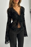 Sheer Floral Tie-Front Blouse
