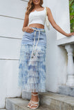 Layered Tulle Denim Skirt