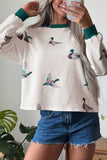 Duck Print Ribbed Crew Neck Sweatshirt