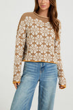 Floral Knit Crew Neck Crop Sweater