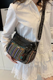 Tasselled Patchwork Drawstring Hobo Bag