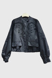 Embroidered Lace Mock Neck Puff Sleeve Jacket