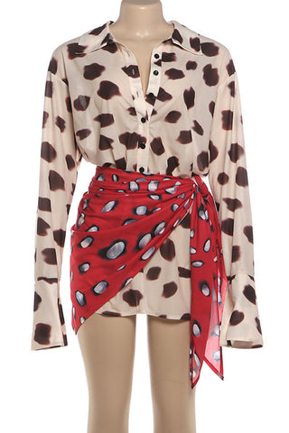 Abstract Print Bell Sleeve Mini Casual Dress
