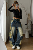 Graphic Plaid Wide Leg Jeans