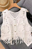 Crochet Button Front Sleeveless Vest