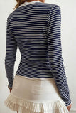Striped Lace Trim V-Neck Blouse