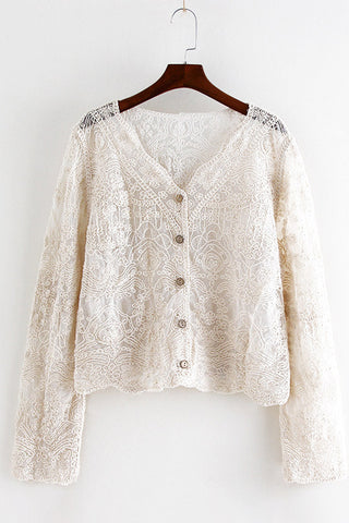 Button-Front Lace Blouse