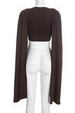 Draped Cowl Neck Long Sleeve Crop Top