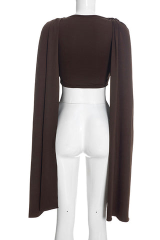 Draped Cowl Neck Long Sleeve Crop Top