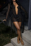 Plunge-Neck Polka Dot Dress