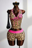 Leopard Print Halter Numbered Short Set