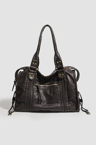 Studded Handle Zip Pocket Tote Bag