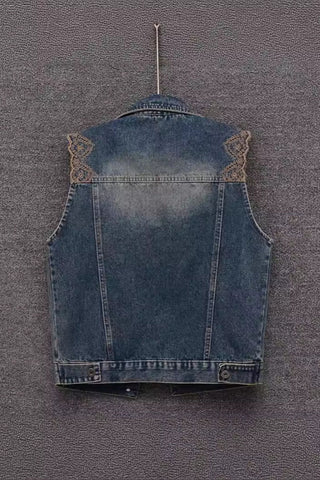 Floral Shoulder Denim Vest