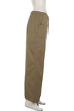 Drawstring Waist Wide-Leg Cargo Casual Pants