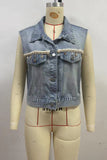 Lace-Trimmed Denim Vest