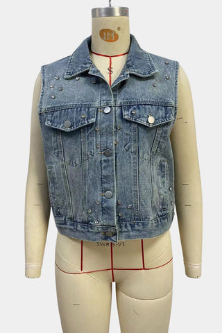 Pearl-Embellished Denim Vest