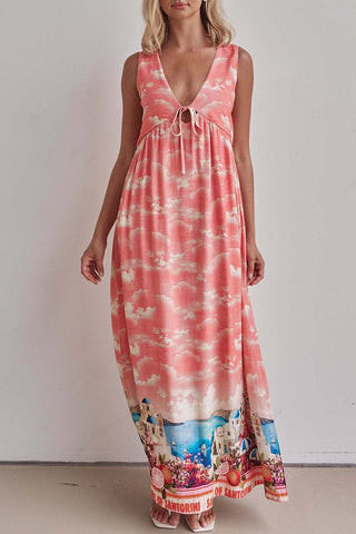 Santorini Print Casual Maxi Dress